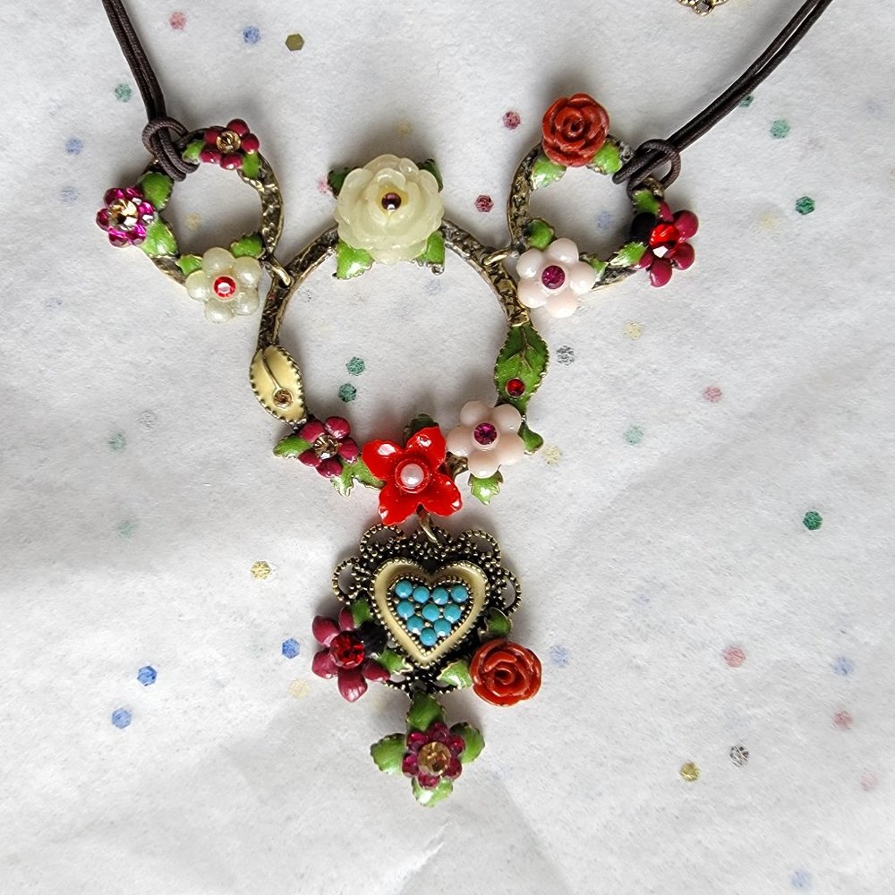 LES NEREIDES FRANCE COLORFUL CRYSTAL EMBELLISHED GARDEN FLORAL NECKLACE